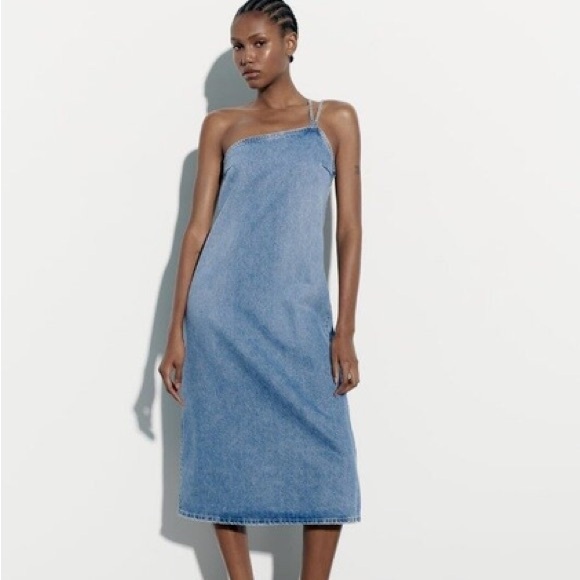 Zara denim dress maxi full length jean casual - Picture 2 of 11